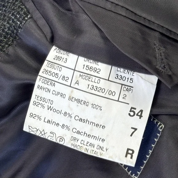 Canali Suit Jacket Mens 54 Gray Check Wool Cashmere Tweed Sport Coat Made Italy
